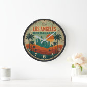 Los Angeles California Retro Sunset  ラージ壁時計 (ホーム)