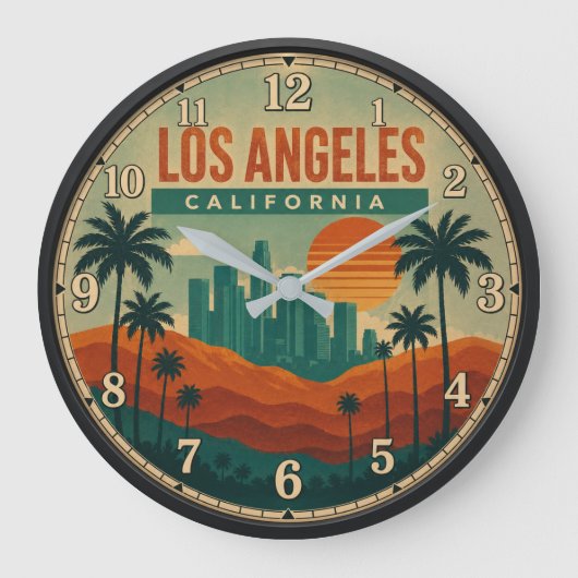Los Angeles California Retro Sunset  ラージ壁時計 (正面)