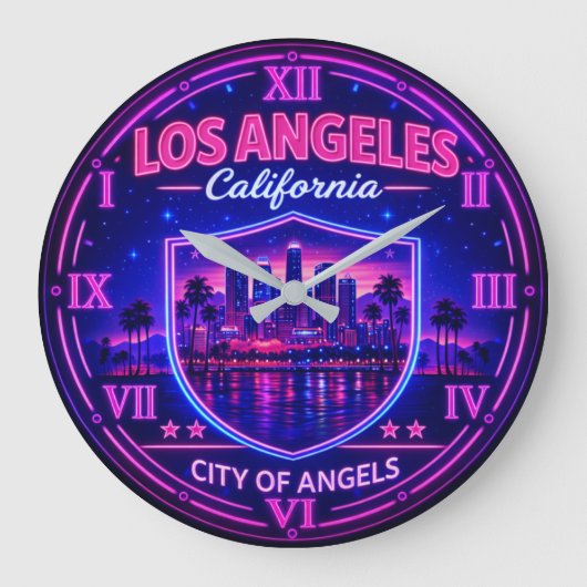 Los Angeles California Skyline ラージ壁時計 (正面)