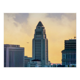 Los Angeles City Hall Skyline – Downtown LA Print ポスター