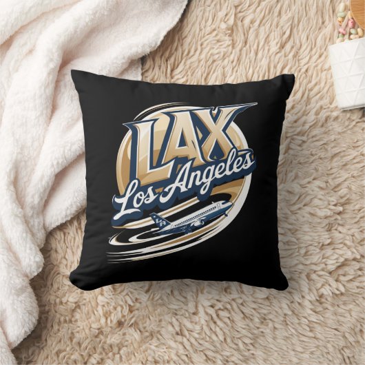 Los Angeles LAX Airport Code Throw Pillow クッション (ブランケット)