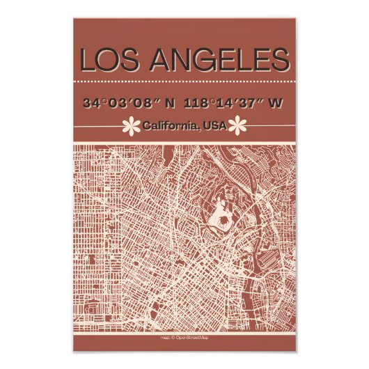 Los Angeles Minimal City Map Poster フォトプリント (正面)