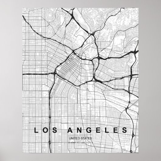 Los Angeles Minimalist Map (Black & White) ポスター (正面)