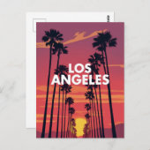 Los Angeles Palm Tree Sunset Graphic ポストカード (正面/裏面)