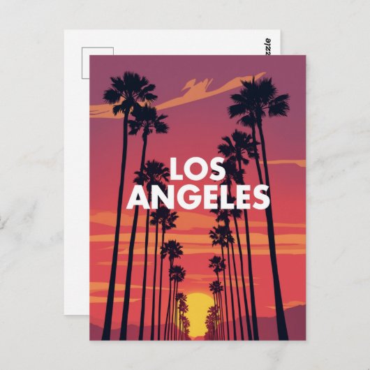 Los Angeles Palm Tree Sunset Graphic ポストカード (正面/裏面)