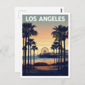 Los Angeles Palm Trees and Santa Monica Pier ポストカード (正面/裏面)