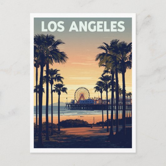 Los Angeles Palm Trees and Santa Monica Pier ポストカード (正面)