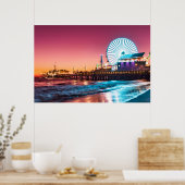 Los Angeles Pink & Blue Sunset Santa Monica Pier ポスター (キッチン)