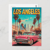 Los Angeles Retro Classic Car Travel Art ポストカード (正面/裏面)