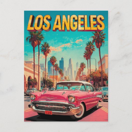 Los Angeles Retro Classic Car Travel Art ポストカード (正面)