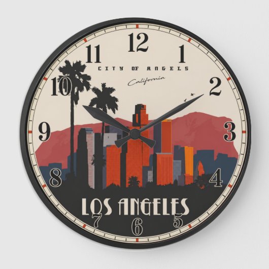Los Angeles Skyline Art Deco ラージ壁時計 (正面)