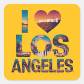 Los Angeles Skyline Sunset & Hollywood Typography スクエアシール (正面)