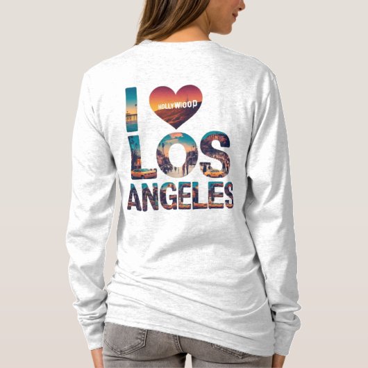 Los Angeles Skyline Sunset & Hollywood Typography  Tシャツ (裏面)