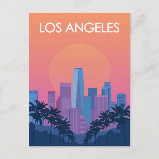Los Angeles Skyline Sunset with Palm Trees ポストカード (正面)