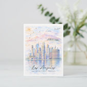 Los Angeles Skyline Watercolor | LA Travel シーズンポストカード (スタンド正面)