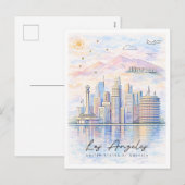 Los Angeles Skyline Watercolor | LA Travel シーズンポストカード (正面/裏面)