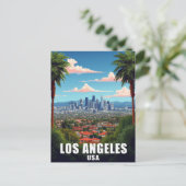 Los Angeles USA Skyline Palm Trees Travel ポストカード (スタンド正面)