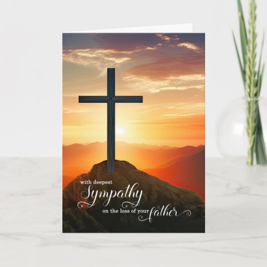 Loss of a Father Christian Sympathy Sunset Cross カード (正面)
