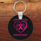 Loss Of Granddaughter Breast Cancer Heart Wings Ck キーホルダー (正面)