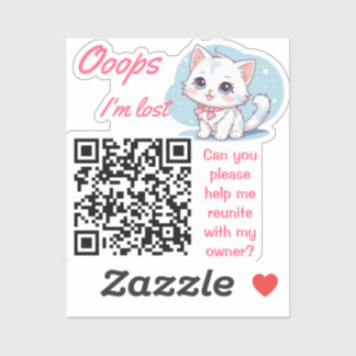 Lost and Found QR sticker Fluffy Pink  シール