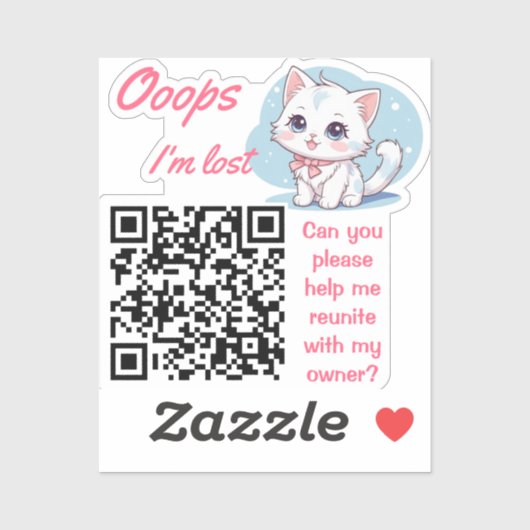 Lost and Found QR sticker Fluffy Pink  シール (シート)