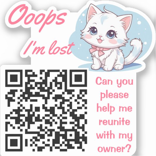 Lost and Found QR sticker Fluffy Pink シール (正面)