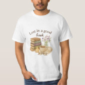 Lost in a Good Book – Cozy Reading Lover Watercolo Tシャツ (正面)