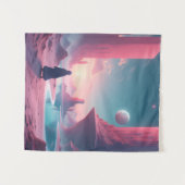 Lost in the Cosmos — Pink Planet Dreamscape タペストリー (正面(横))