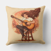 Lost In The Music Cozy Guitar Player Aesthetic Ill クッション (裏面)