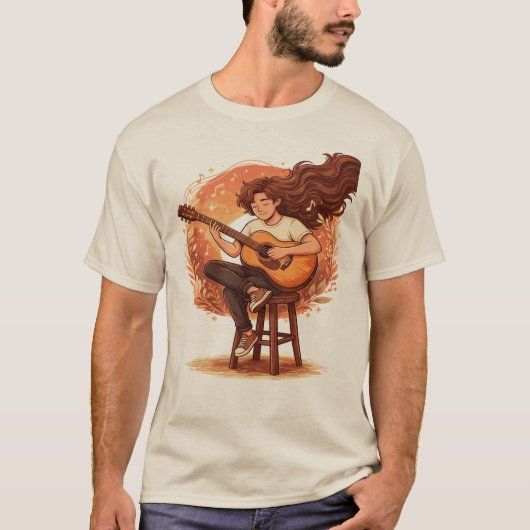 Lost In The Music Cozy Guitar Player Aesthetic Ill Tシャツ (正面)