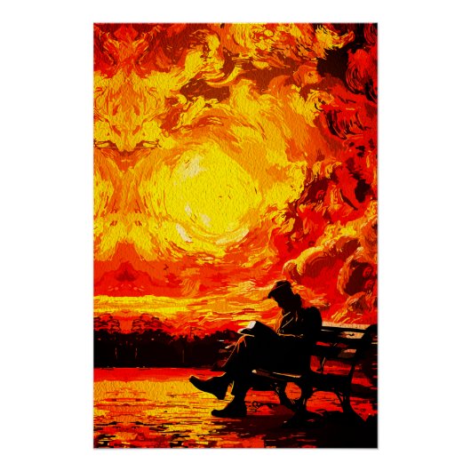 Lost in Thought – 超現実的な夕日の反射 ポスター (正面)