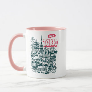 Lost in Tokyo Retro Doodle Travel マグカップ