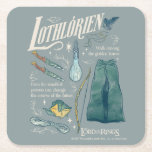 LOTHLORIEN™ Watercolor Collage Graphic スクエアペーパーコースター<br><div class="desc">Step into the golden woods of Middle-earth™ with this enchanting Lord of the Rings™ design inspired by Lothlórien™. Featuring elegant Elven elements — from flowing cloaks and intricately crafted blades to a graceful bow, vial of light, and delicate leaves drifting on the breeze — this artwork captures the quiet beauty...</div>