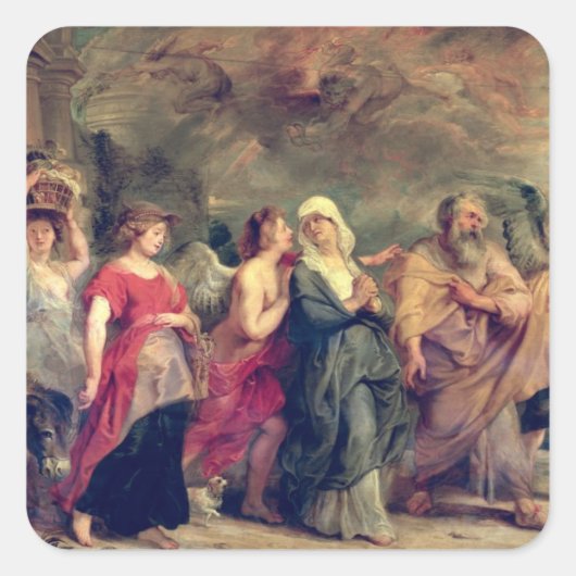 Lot's Family 離れ's Sodom, 1625 (パネル上の油) スクエアシール (正面)