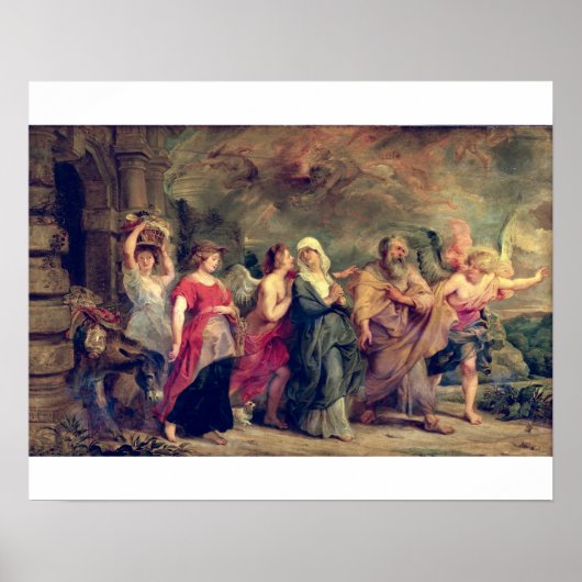 Lot's Family 離れ's Sodom, 1625 (パネル上の油) ポスター (正面)