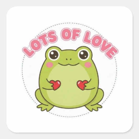 Lots Of Love Frog Sticker Cute Frog Holding Hearts スクエアシール (正面)