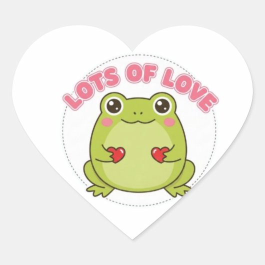 Lots Of Love Frog Sticker Cute Frog Holding Hearts ハートシール (正面)
