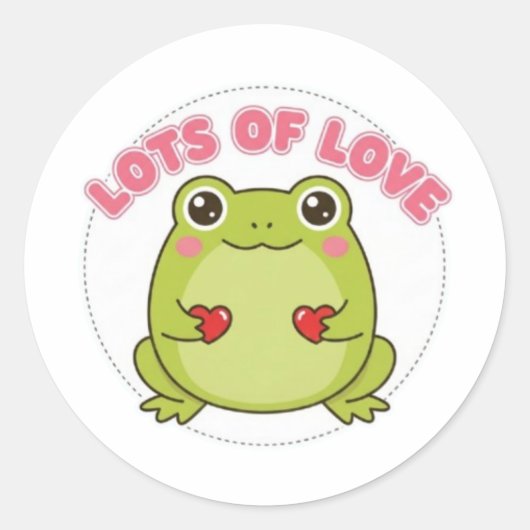 Lots Of Love Frog Sticker Cute Frog Holding Hearts ラウンドシール (正面)