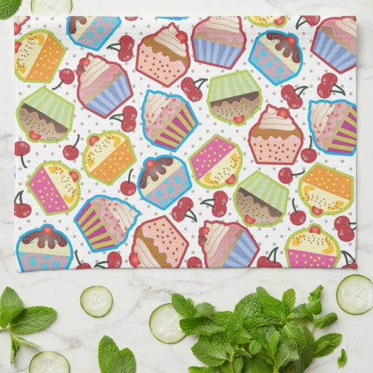 Lotsaのカップケーキnのさくらんぼの台所タオル キッチンタオル (折り畳み)