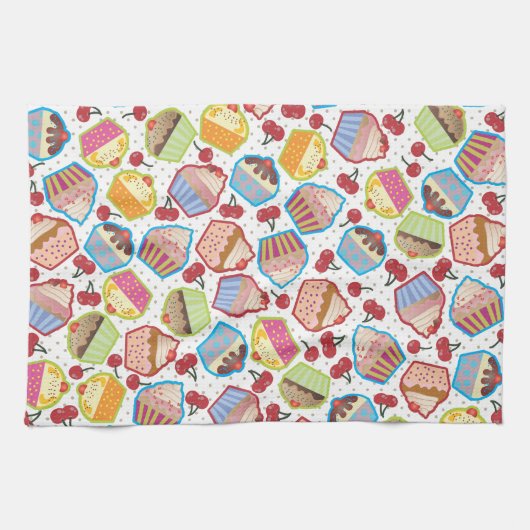 Lotsaのカップケーキnのさくらんぼの台所タオル キッチンタオル (横)