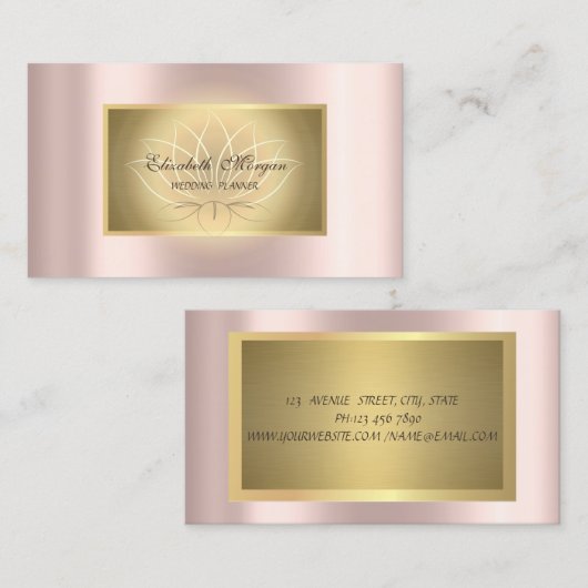 Lotusエレガントプロフェッショナル、金ゴールドフレーム、バラ金ゴールド 名刺 (正面/裏面)