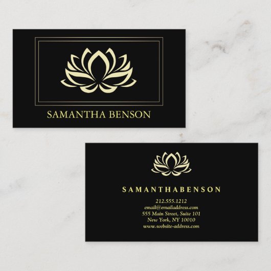 Lotusロゴエレガントヨガ癒しの健康瞑想 名刺 (正面/裏面)