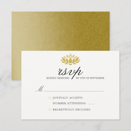 Lotus エレガント Flower Wedding RSVPカード (正面/裏面)