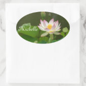 Lotus – 白/ピンクのデジタル写真 楕円形シール (バッグ)