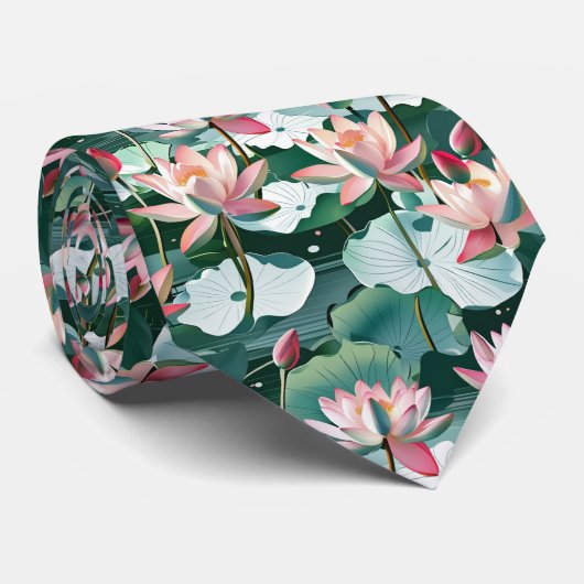 Lotus Blossoms & Lily Pads Seamless Elegant Floral ネクタイ (ロール)