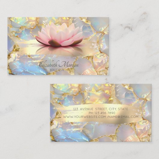  Lotus Brush Stroke Opal Stone 名刺 (正面/裏面)