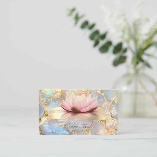  Lotus Brush Stroke Opal Stone 名刺 (スタンド正面)