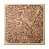 Lotus & Crane Art Nouveau Pat#8 Terra Cotta ID1193 タイル (正面)