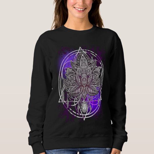 Lotus Crystals Zen Flower Of Life Hippie Sacred Ge スウェットシャツ (正面)