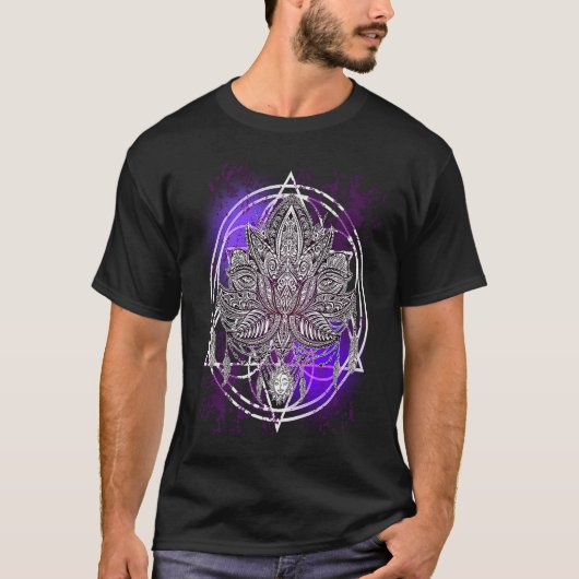 Lotus Crystals Zen Flower Of Life Hippie Sacred Ge Tシャツ (正面)